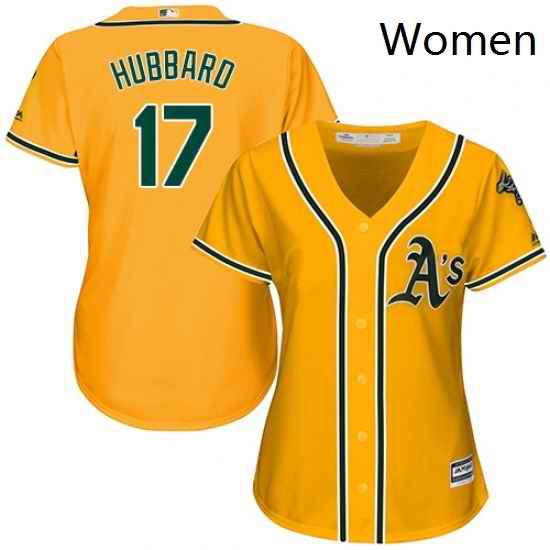 Womens Majestic Oakland Athletics 17 Glenn Hubbard Replica Gold Alternate 2 Cool Base MLB Jersey